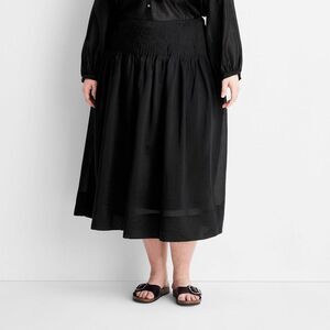 Future Collective - Women's Drop Waist Pleated Sheer Midi Skirt - Futu Black